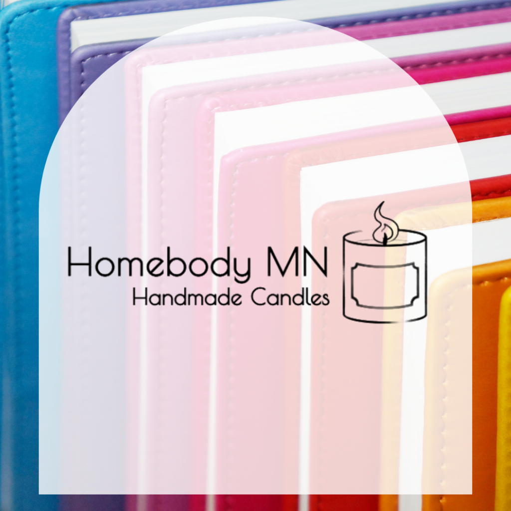 Picture of rainbow books with white arch in front if it that says "Homebody MN"